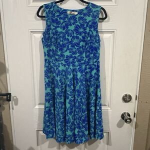 Aryeh‎ Blue Tropical Floral Fit And Flare Summer Dress Large